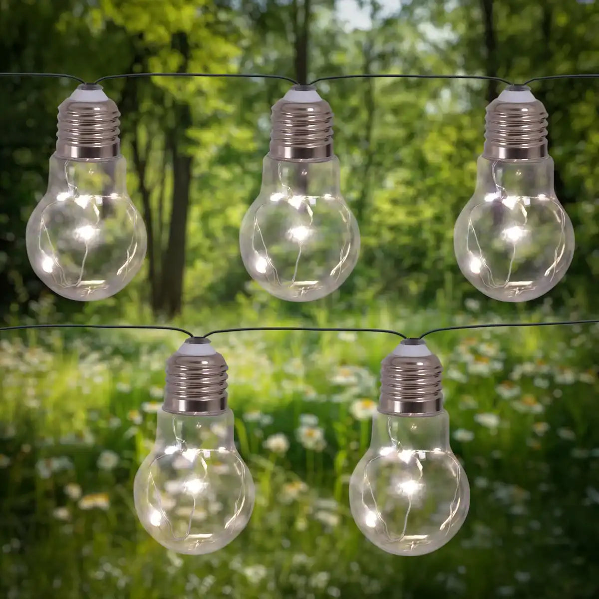 LED/Solar Lichterkette "Glühbirne" , für Außen, Lichterkette aus Kunststoff, klar/transparent, mit integrierter LED
