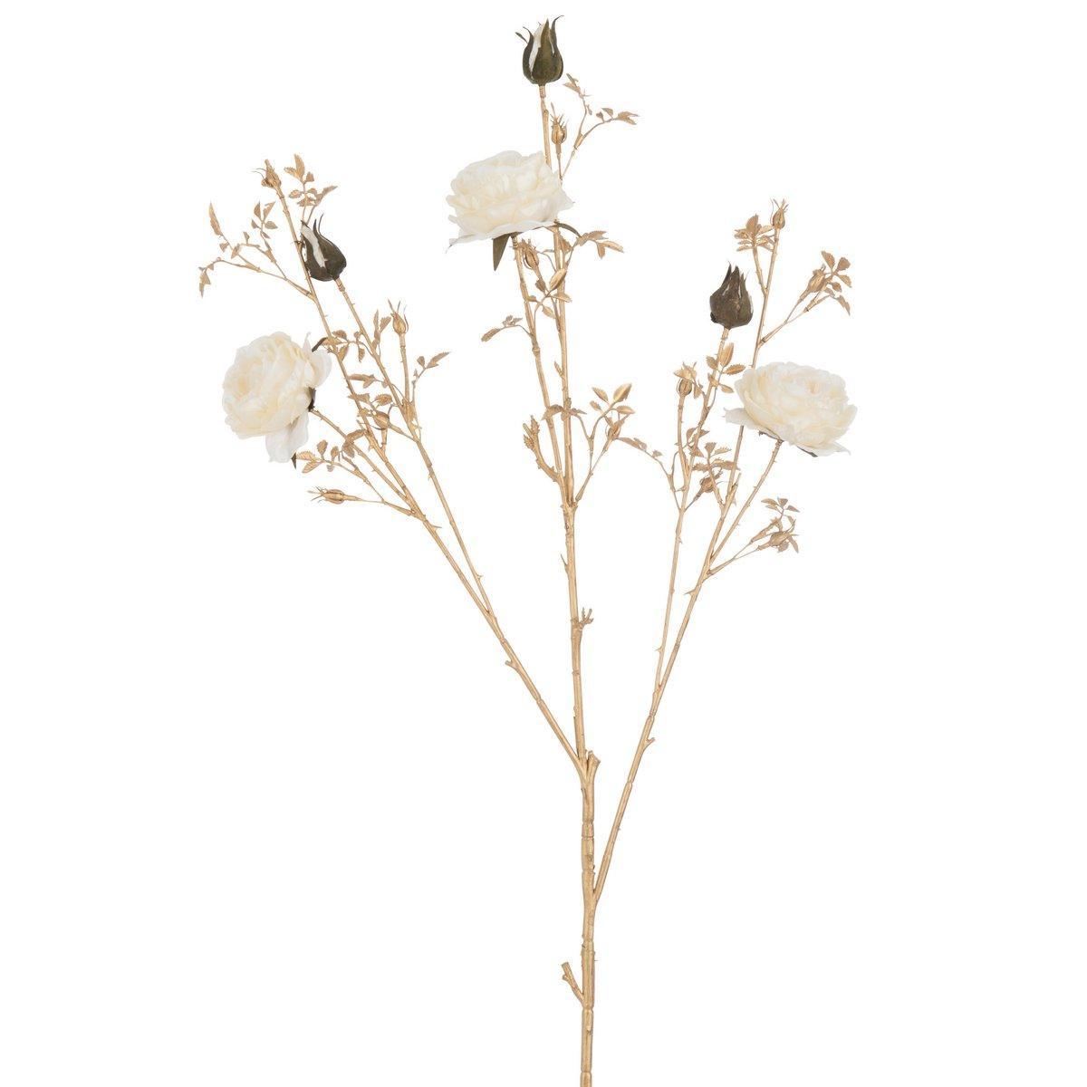 J-Line Rosenstrauch 3 Blüten+Knospen Kunststoff Creme/Gold