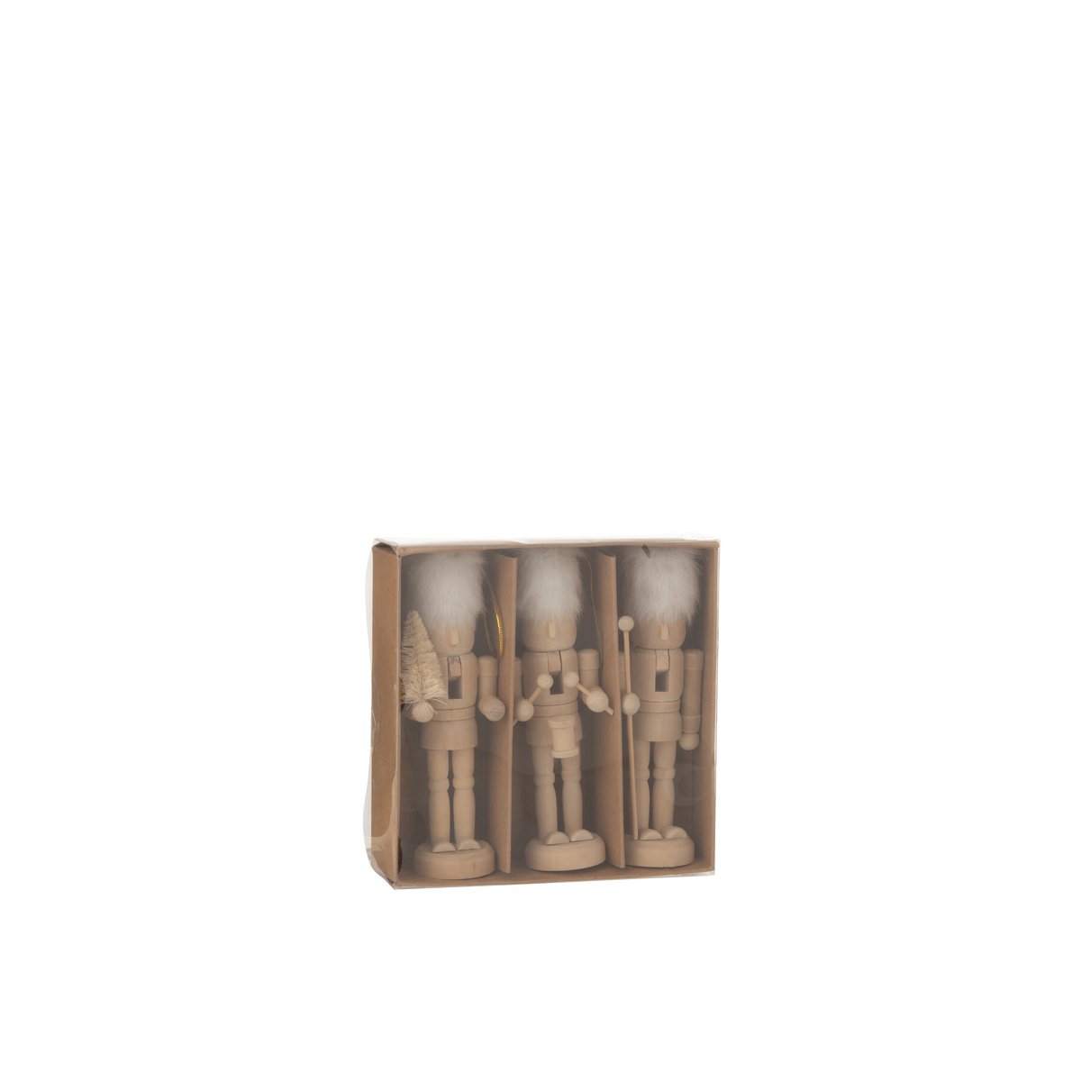 J -Linie Weihnachtshänger -Nussknacker - Holz/Fell - Natural/Weiß - Box von 7