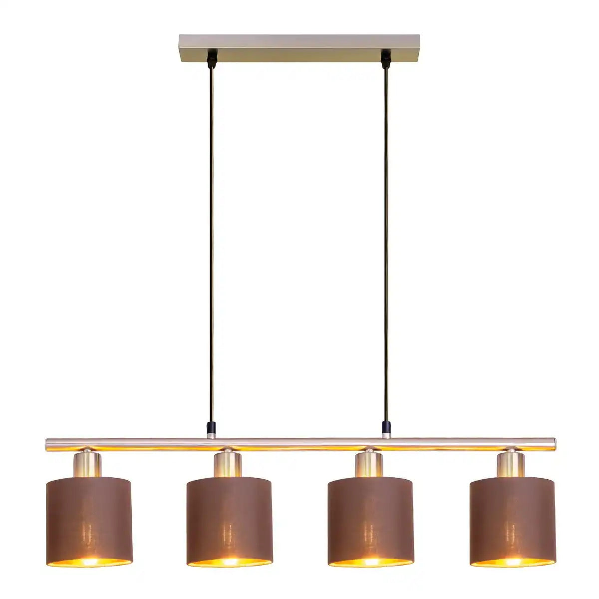4er Pendelleuchte "MARON" aus Metall satiniert-matt mit Stoffschirmen in Braun, mit E14-Fassung, Lampe für Wohnzimmer oder Esszimmer,71,5 x 12 cm