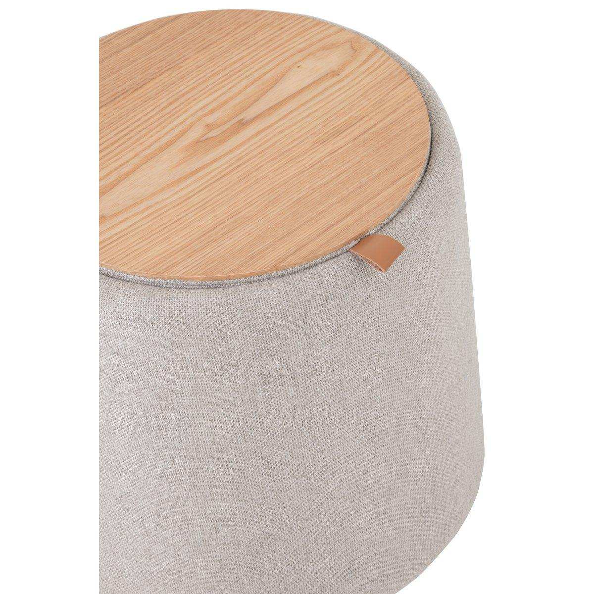 J-Line Pouf/Beistelltisch rund Textil/Holz Beige
