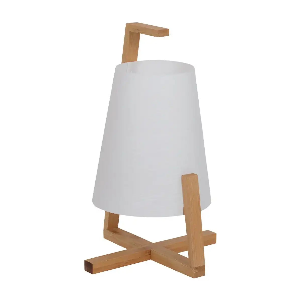 Bambus Tischleuchte mit Kunststoffschirm "SHOJI", mit Bambusgestell, natur und weiß, ca, 32 cm hoch, E14, für Wohnzimmer, Esszimmer und Büro