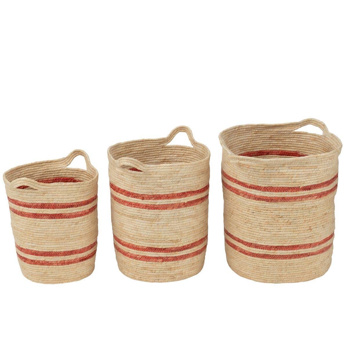 J-Line Set mit 3 Korbstreifen + Griff, Mais, Natur/Rot