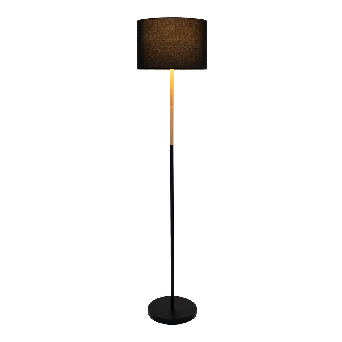 Textil-Stehleuchte "TESSILE", Stehlampe aus Metall, Gummibaumholz und Stoff in Schwarz, und Natur, E27-Fassung, 126 cm hoch