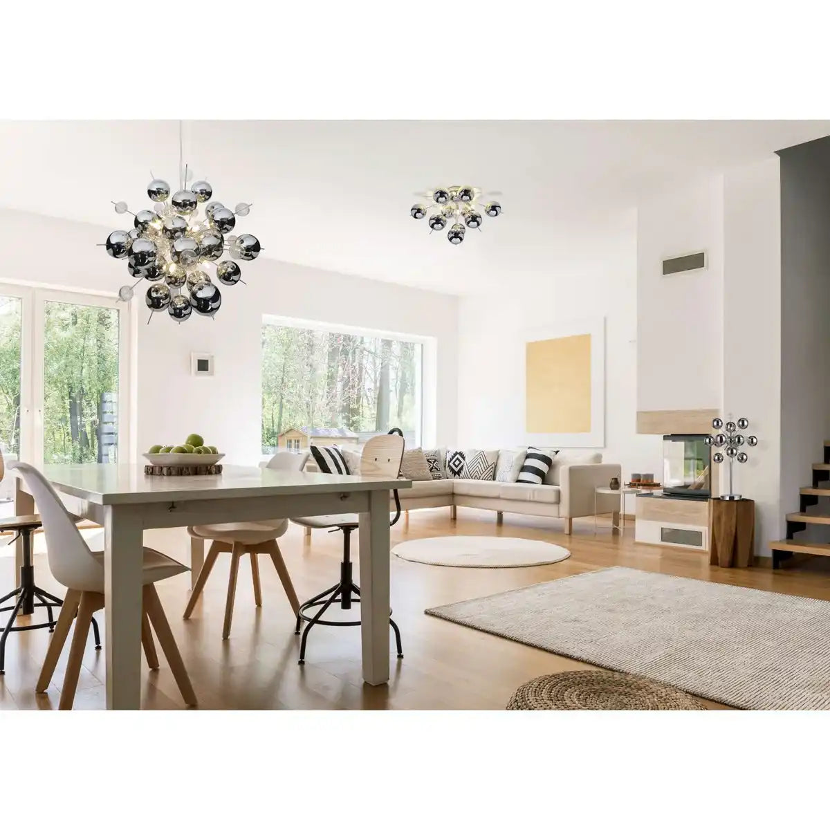 Deckenleuchte "EXPLOSION" chrom aus Metall und Glas, G9 Fassungen, Deckenlampe für Esszimmer, Wohnzimmer, Diele oder Büro, Ø57 cm
