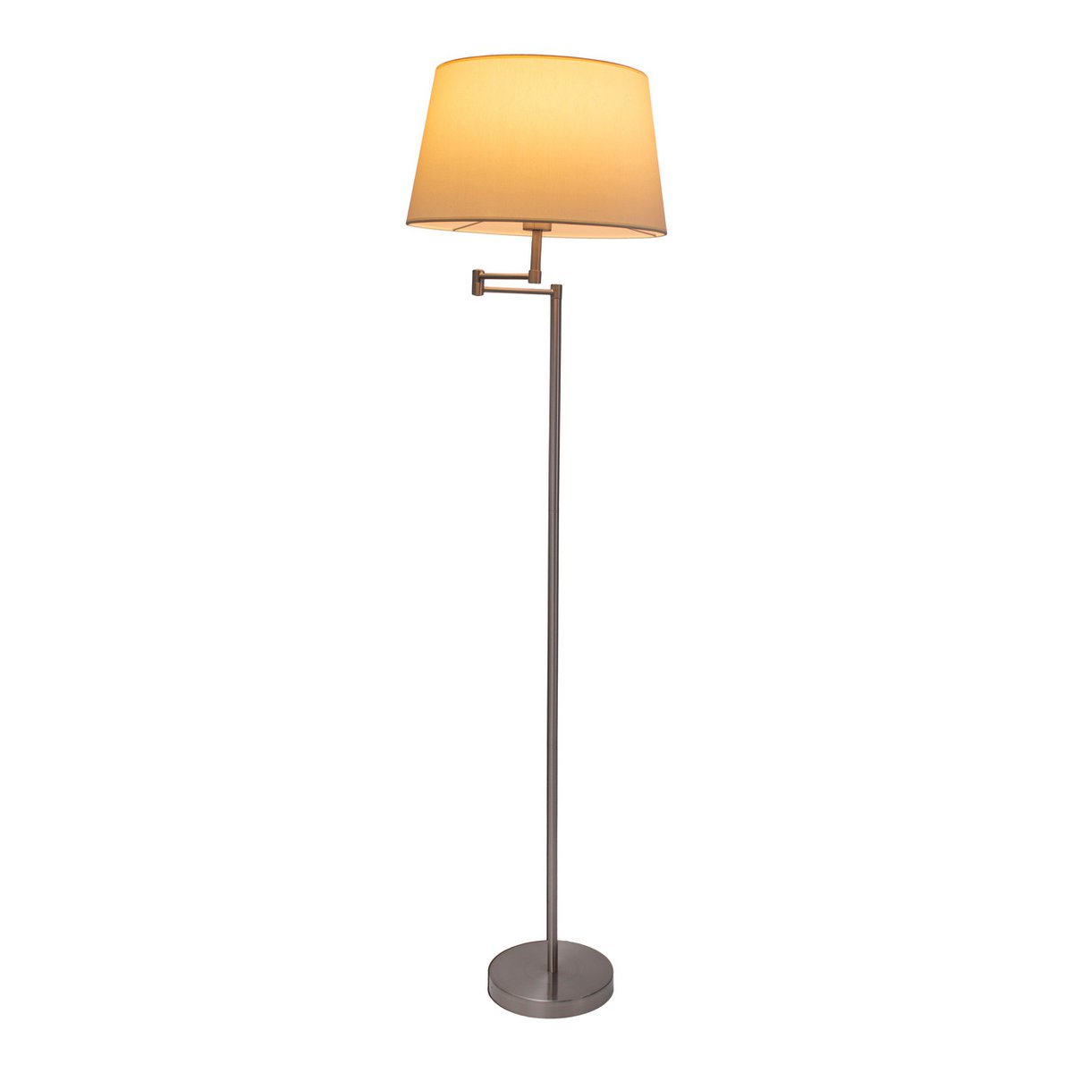 Stehleuchte "BOLOGNA" Höhe 158 cm aus Metall in satiniertem Nickel, beiger Textilschirm, E27