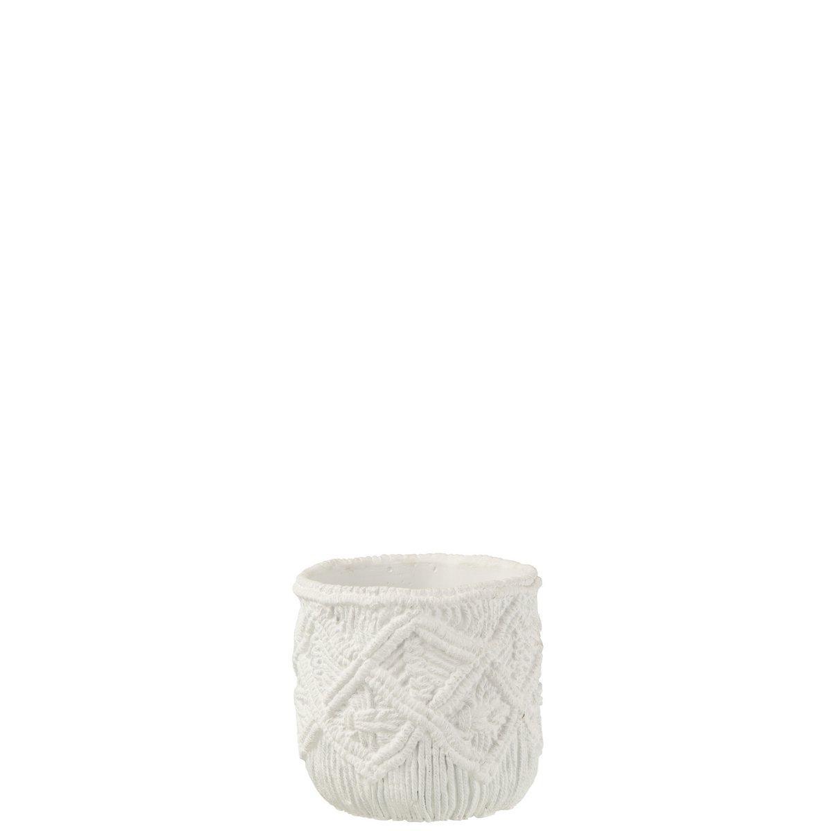 J-Line Blumentopf kariert – Zement – Weiß – S – Ø 15,5 cm