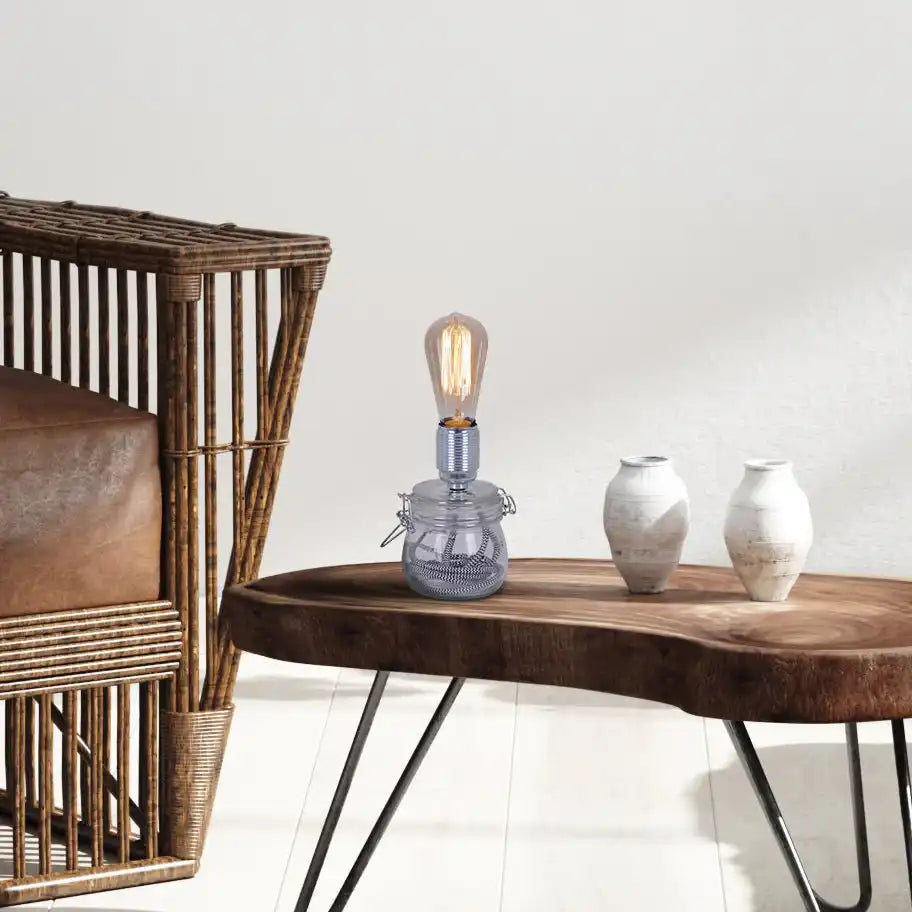 Glas-Tischleuchte max. 11 cm hoch aus Metall und Glas, E27-Fassung, Tischlampe für Esszimmer, Küche, Kinderzimmer, Diele