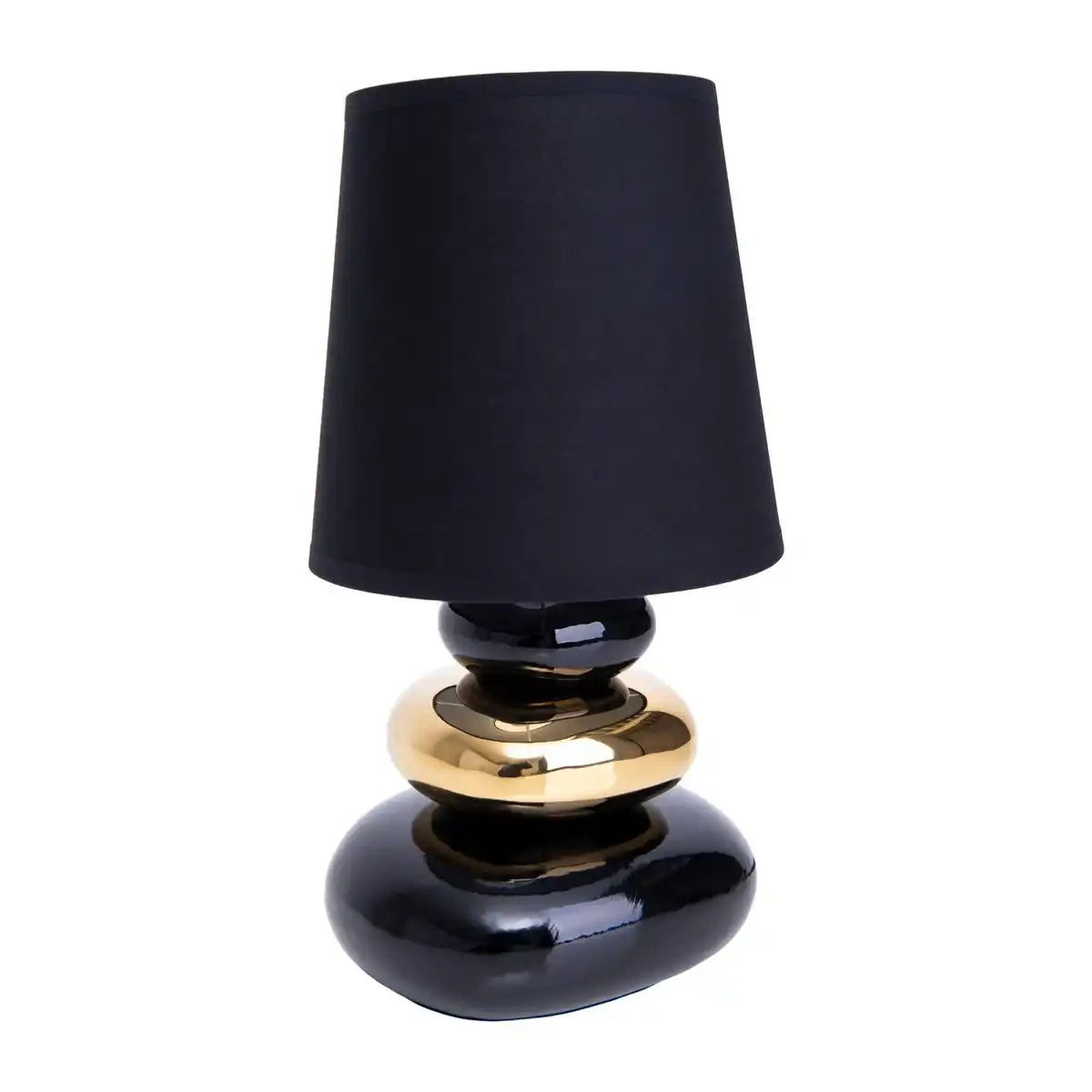 Keramik Tischleuchte "STONEY", Tischlampe aus Keramik und Textil in Schwarz,-Gold, mit E14-Fassung, Tischlampe für Esszimmer, Wohnzimmer, Diele oder Büro, oder als Nachttischlampe, 31 cm hoch