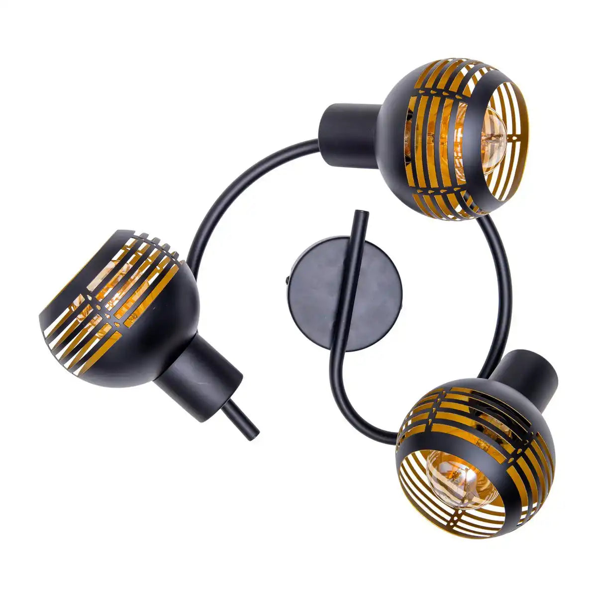3er Wand- und Deckenrondell Spot "CASCO" aus Metall in Schwarz, und Gold, mit E27-Fassung, Øca. 48 cm. Stilvolle Beleuchtung für Wohnzimmer, Esszimmer oder Küche.