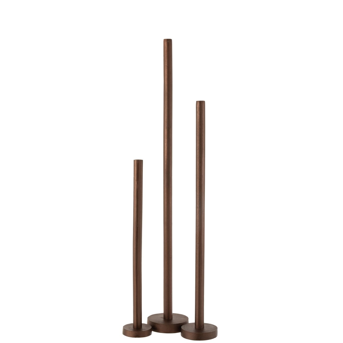 J-Line-Set von 3 Kerzensticks hohe moderne Metallmatte dunkelbraun