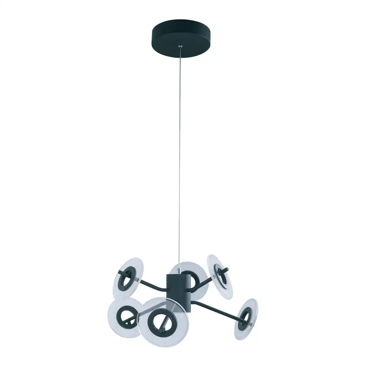 LED Pendelleuchte "DISCUS" aus schwarzem Metall und weißem Kunststoffmit fest verbauten LEDs, Hängelampe für Esszimmer, Wohnzimmer, Diele oder Büro mit einem Øvon ca. 57 cm