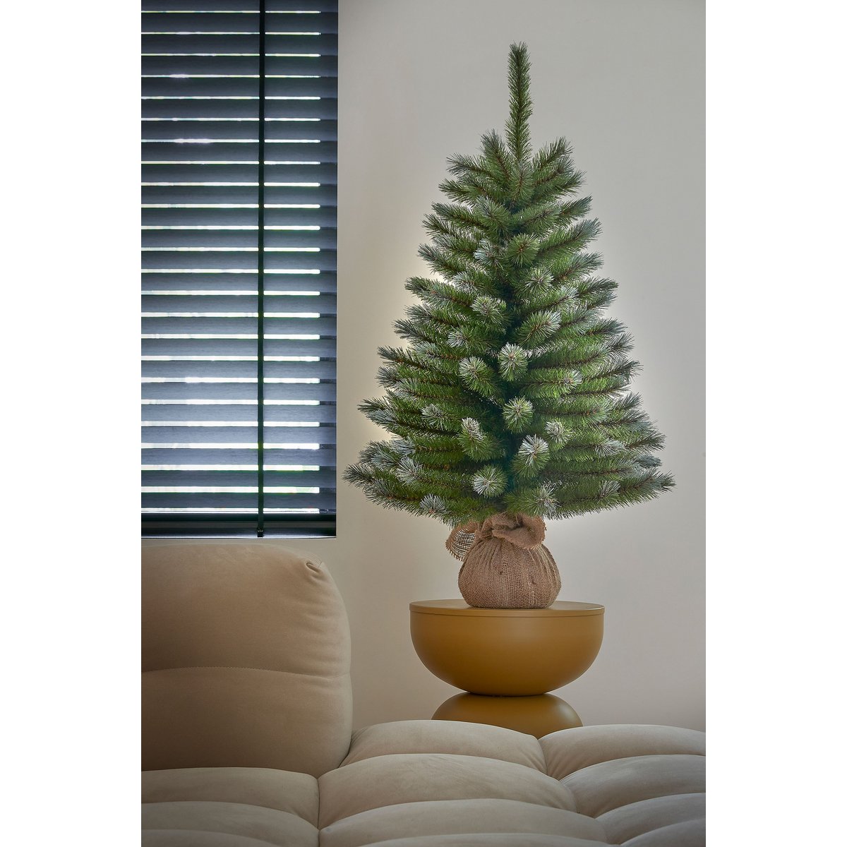 Künstlicher Weihnachtsbaum Pittsburgh aus Jute – H90 x Ø56 cm – Grün gefrostet