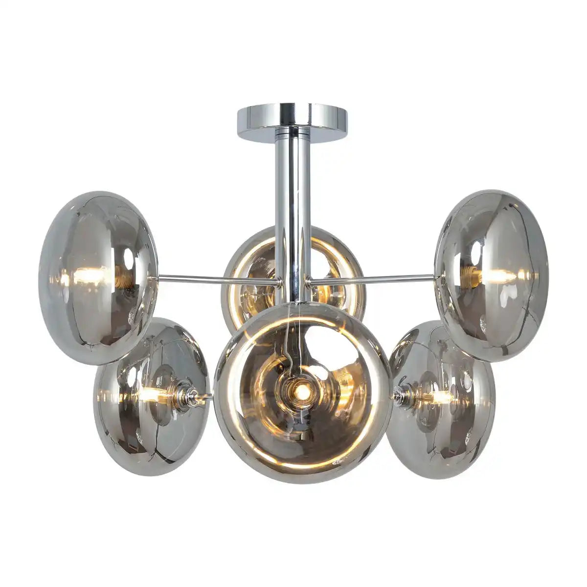 Deckenleuchte "ORION" smoky, Ø ca. 53 cm, aus chromfarbenem, rostfreiem Stahl und Rauchglas, G9-Sockel, Beleuchtung für Wohnzimmer, Esszimmer oder Büro.