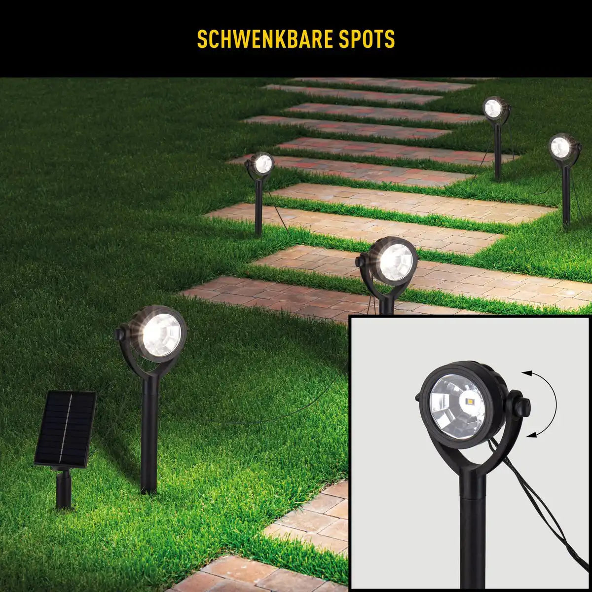 Solar- / Erdspieß 6er Set "NOMI" ca. 475 cm lang, aus schwarzem Kunststoff, warmweiß