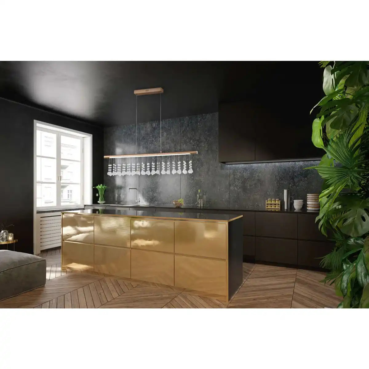 LED Pendelleuchte "NOBILIS" Länge ca. 100 cm, aus Metall und Kunststoff in satin-nickel, mit fest verbauten LEDs, Beleuchtung für Wohnzimmer, Esszimmer oder Büro