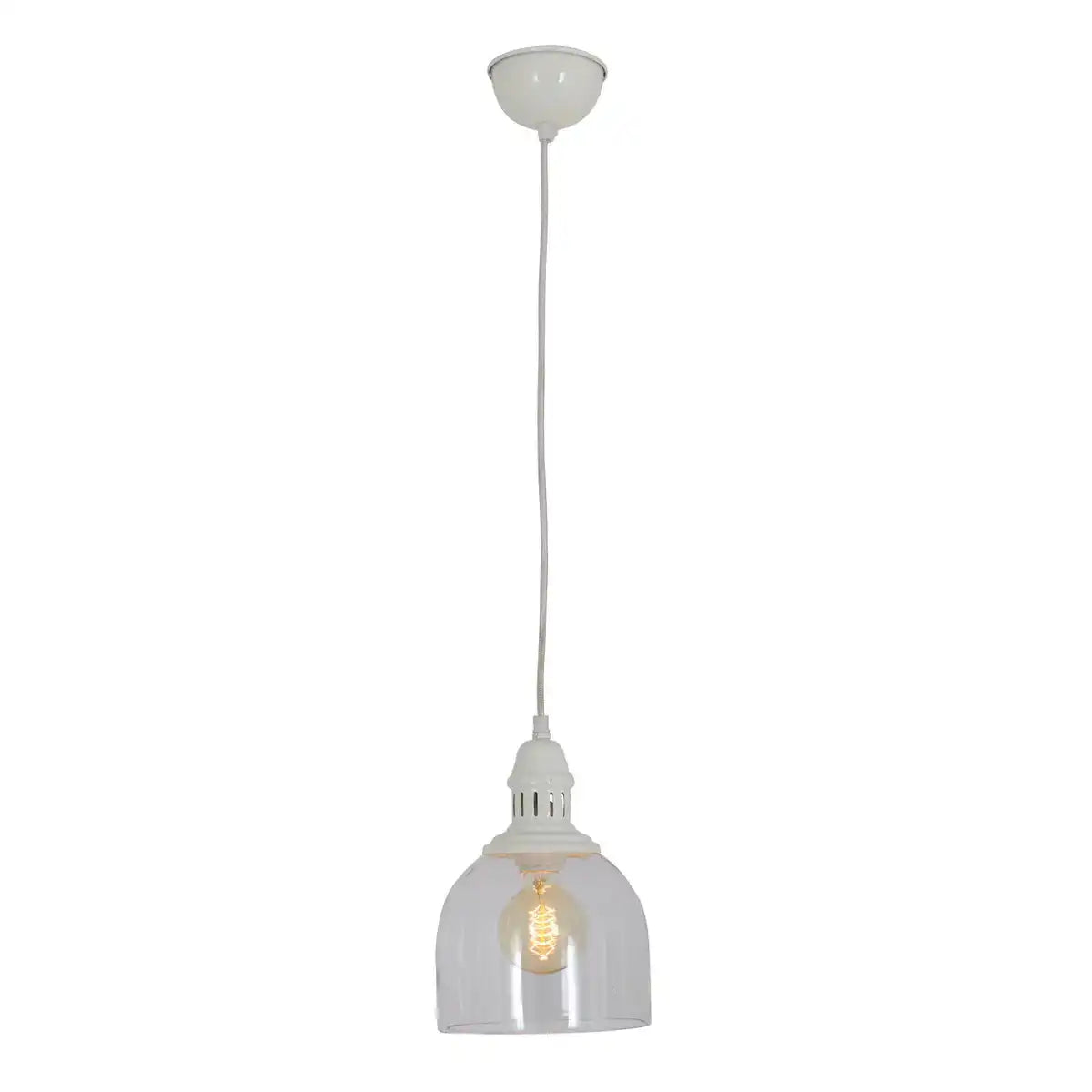 Glas-Pendelleuchte "MUMBAI", Retro Classic aus Metall und Glas in Weiß, E27