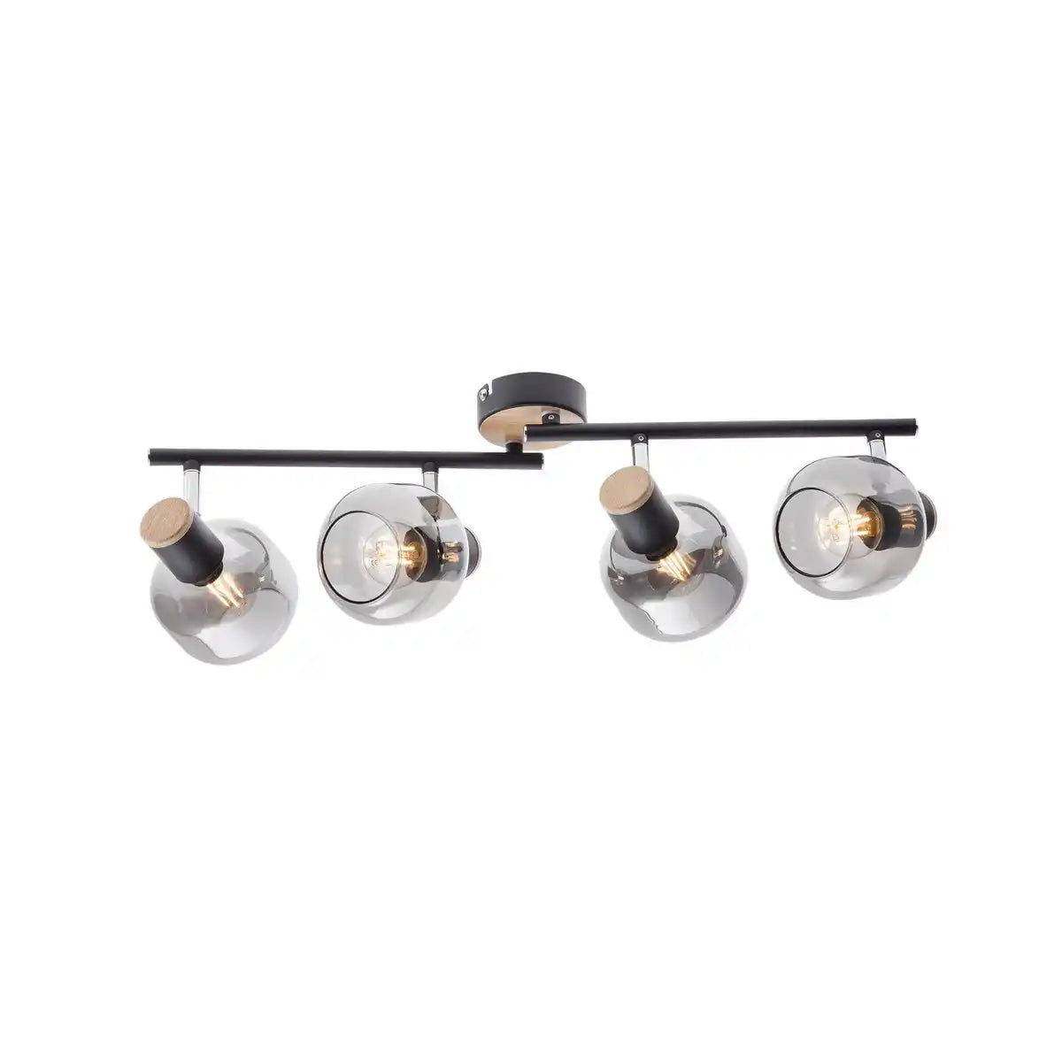 4er Spot Deckenleuchte "FUMOSO", Deckenlampe aus Metall und Rauchglas in Schwarz, mit E14-Fassung, für Esszimmer, Wohnzimmer, Diele oder Büro, 80 x 20 cm