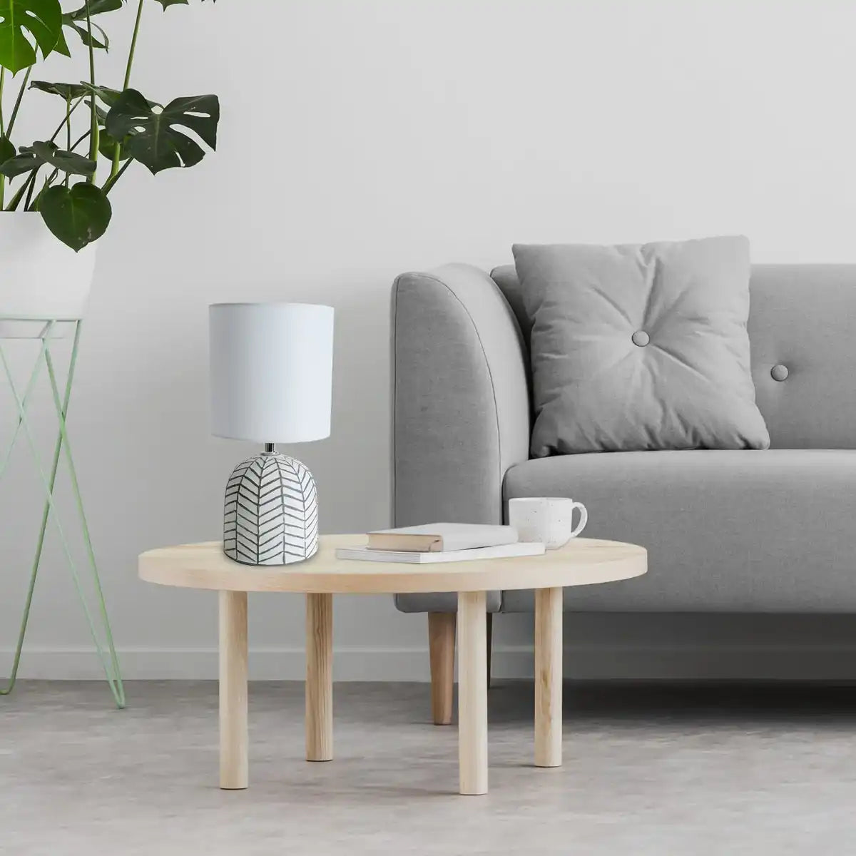 Keramik-Tischleuchte "FOLIO" weiß, Tischlampe aus Keramik, weiß, mit E14-Fassung, für Esszimmer, Wohnzimmer, Diele oder Büro, 27,50 cm hoch