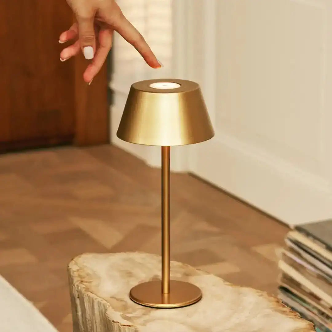 Milou Gold - Tischlampe ohne Kabel l moderne, Design- und 3 Lichtmodi