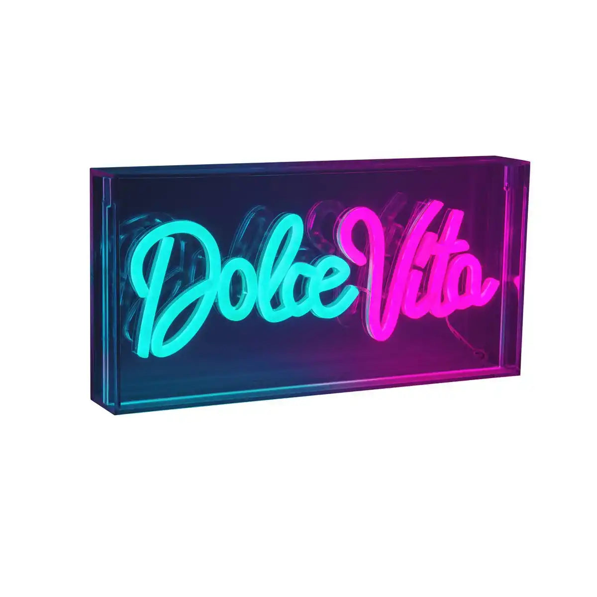 LED Schriftleuchte "Dolce Vita" Deko für Innen 30 x 15 cm, in blau und magenta-rot
