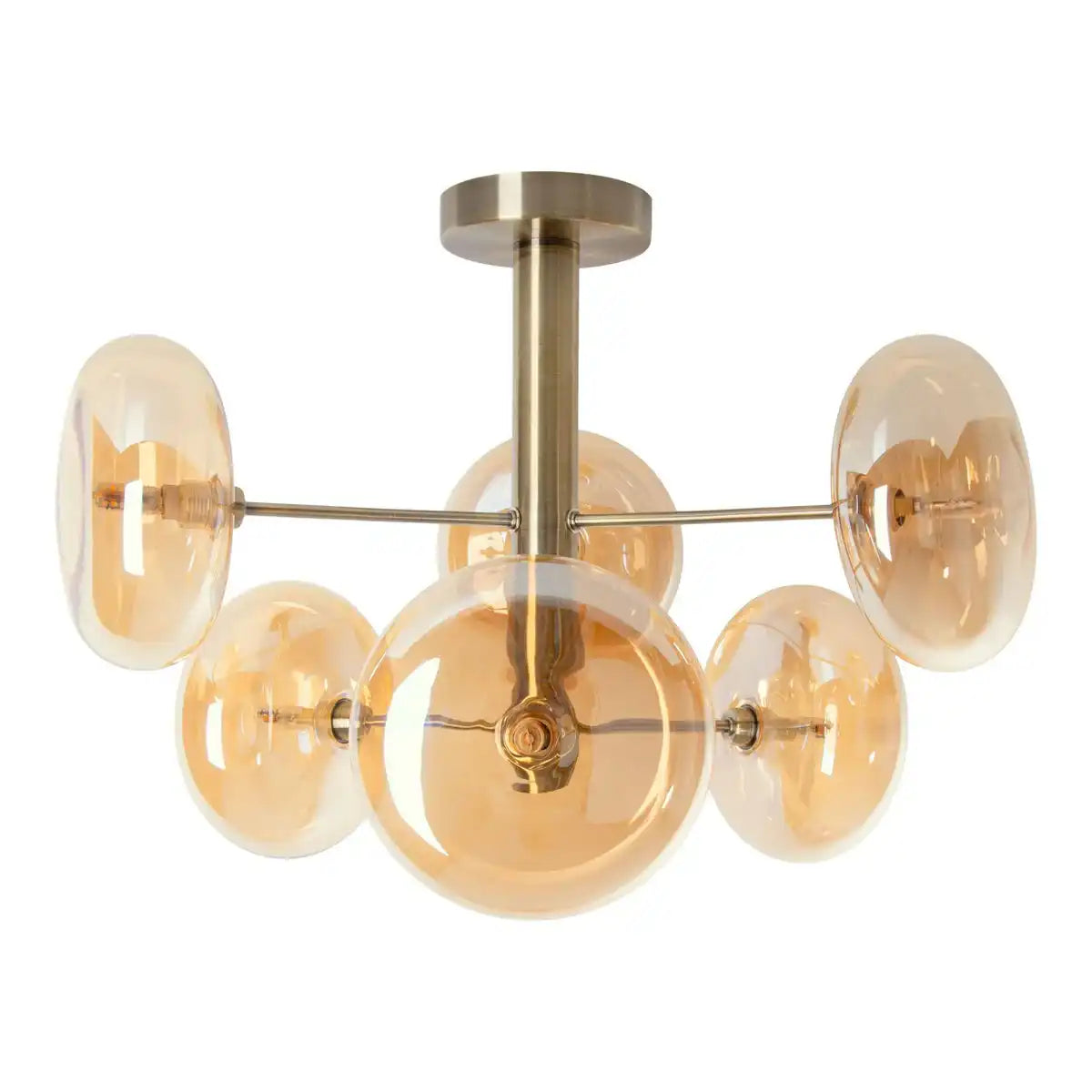 Deckenleuchte "ORION" Ø ca. 53 cm amber, aus messingfarbenem Metall und Glas in amber, G9-Sockel, Beleuchtung für Wohnzimmer, Esszimmer oder Büro.