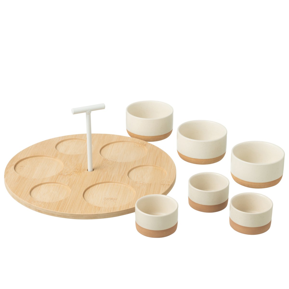 J-Line Tapasservies 6 Sets + Bambusschale in Box Weiß/Natur