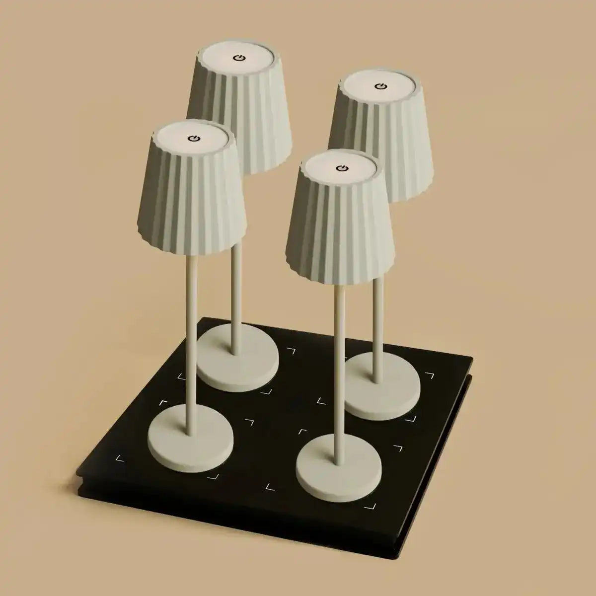 Combi Set Professional-4 x Maya Shadow Grey Brehargable Tischlampen & 1 x Amstel Wireless Ladestation mit Qi-Technologie