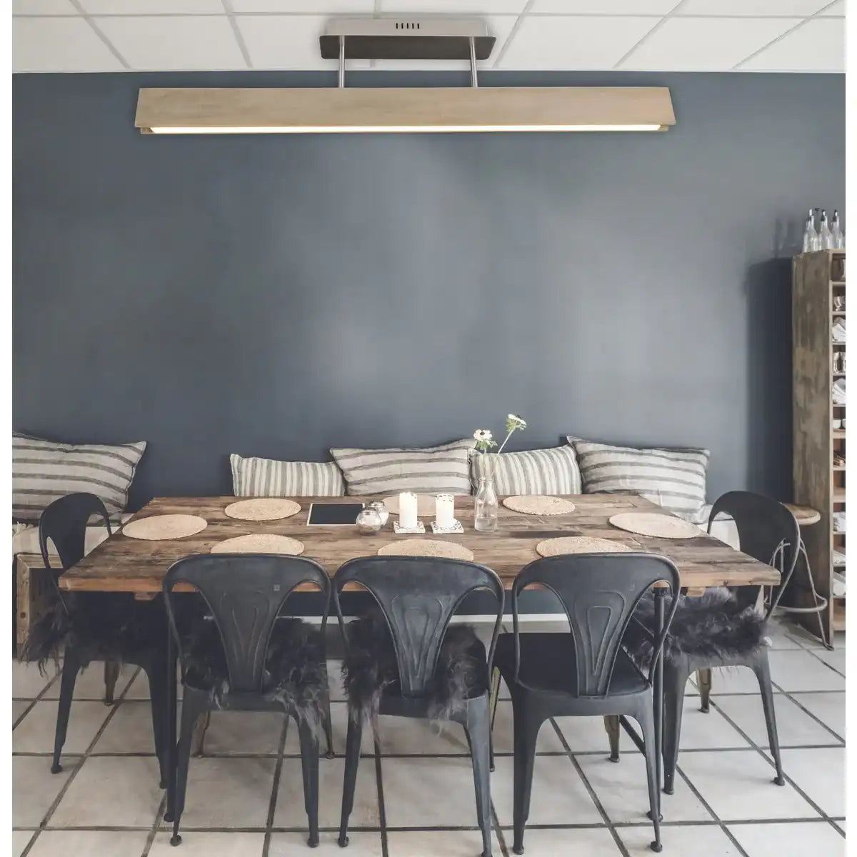 LED Deckenleuchte "STRAIGHT", 97,5 cm lang, aus Metall, Holz, Acryl und Eschenholz, für Wohnräume und Büro