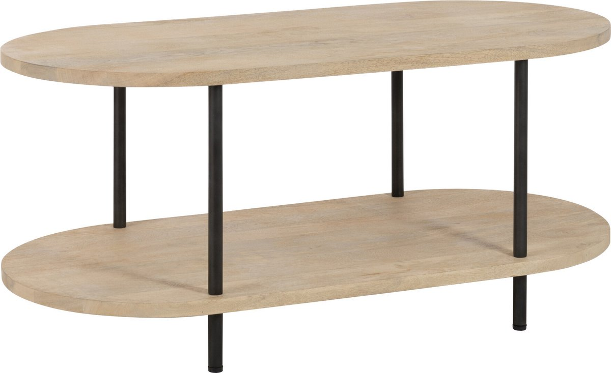 Couchtisch mit 2 Ablagen – Holz/Metall – Natur/Grau