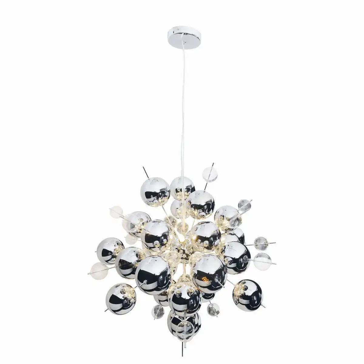 Pendelleuchte "EXPLOSION" chrom aus Metall und Glas, G9 Fassungen, Hängelampe für Esszimmer, Wohnzimmer, Diele oder Büro, Øca. 65 cm