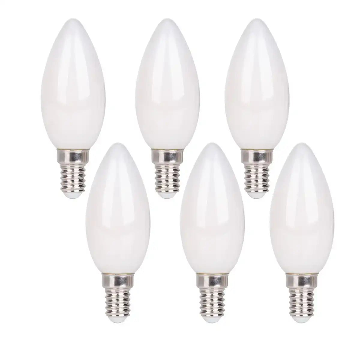 6er-Set LED Leuchtmittel mit E14-Fassung, Kerzenform 4 Watt, aus Metall und Glas, milchig