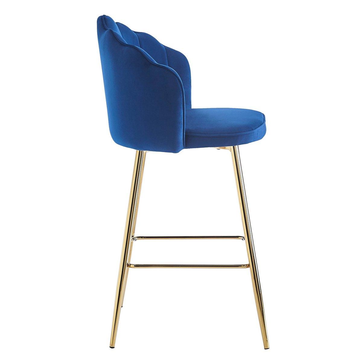 Barhocker Muscheldesign 2er Set aus Samt Dunkelblau