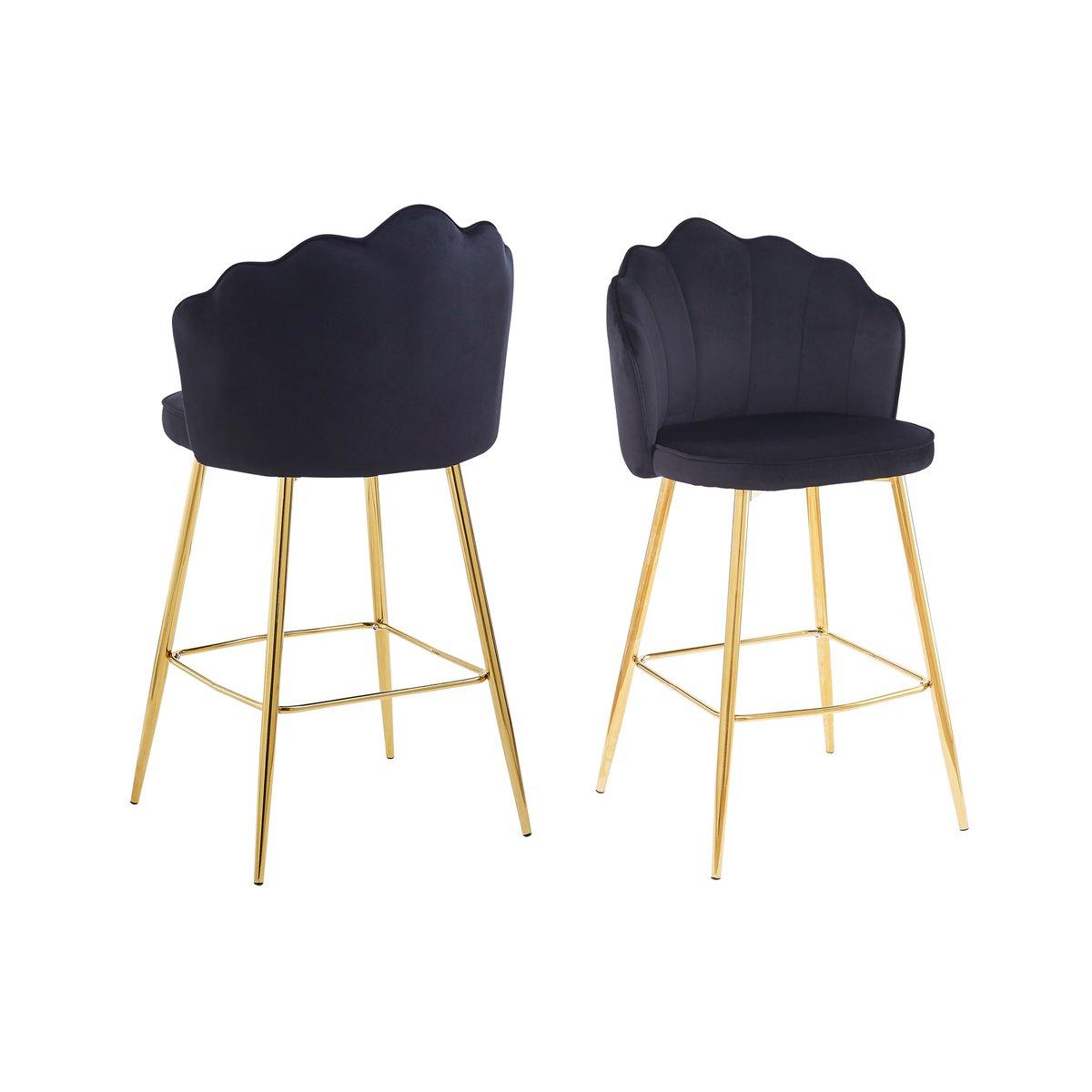 Barhocker Muscheldesign 2er Set aus Samt Schwarz