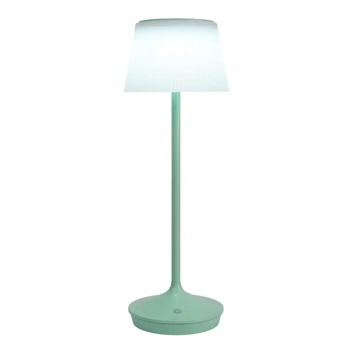 Solar-Akkutischleuchte "EMMI" 38 cm hoch, Schirm Ø 13 cm, Metall in Mint und weißer Kunststoff, für den Außenbereich, dimmbar CCT.