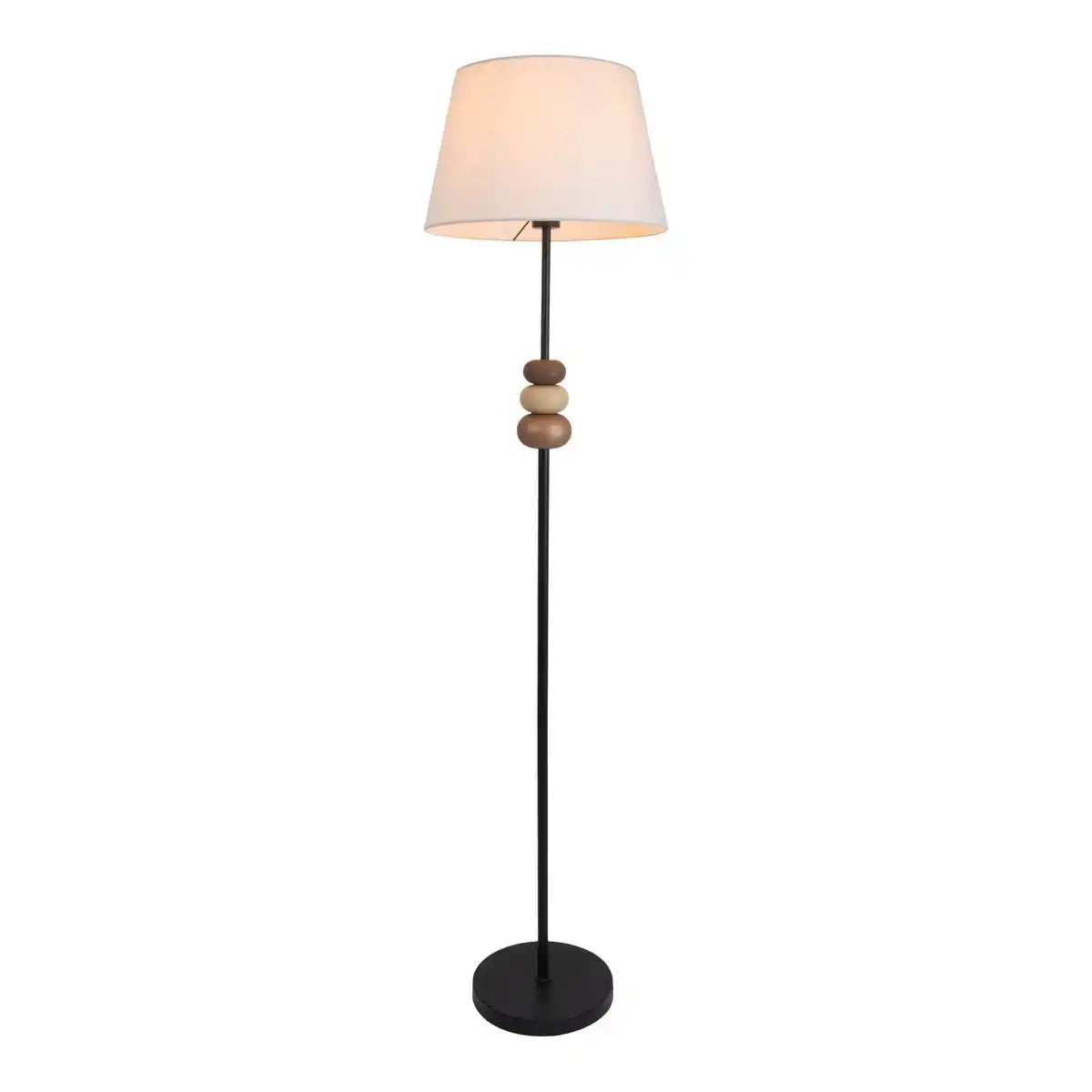 Stehleuchte "ELINA" 155 cm hoch, Ø 38 cm, Metall in Schwarz/Braun, Textilschirm in Weiß, E27