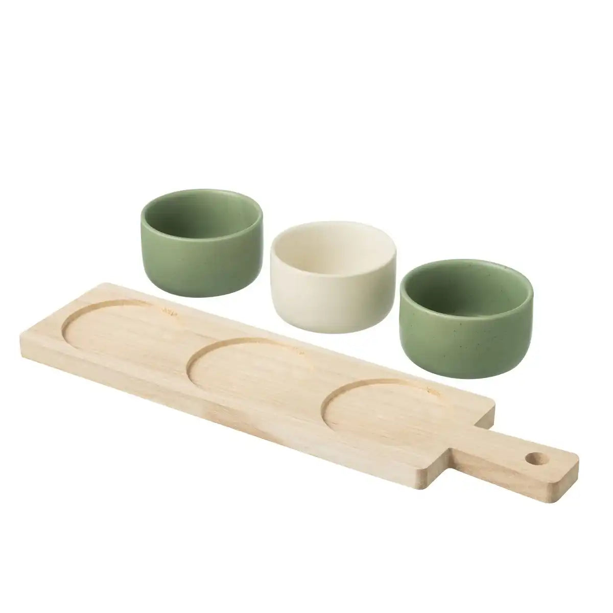 J-Line Tapas-Geschirr, 3 Sets + Holzschale in Box, Grün/Weiß