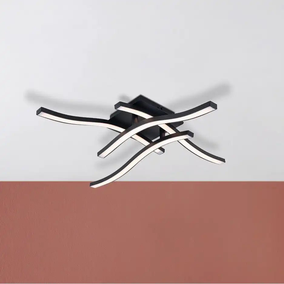 LED Deckenleuchte "ONDA" s: 45cm, Deckenlampe aus Metall und Kunststoff in Schwarz, LED festverbaut, Beleuchtung für Wohnzimmer, Esszimmer oder Büro 45 x 45 cm