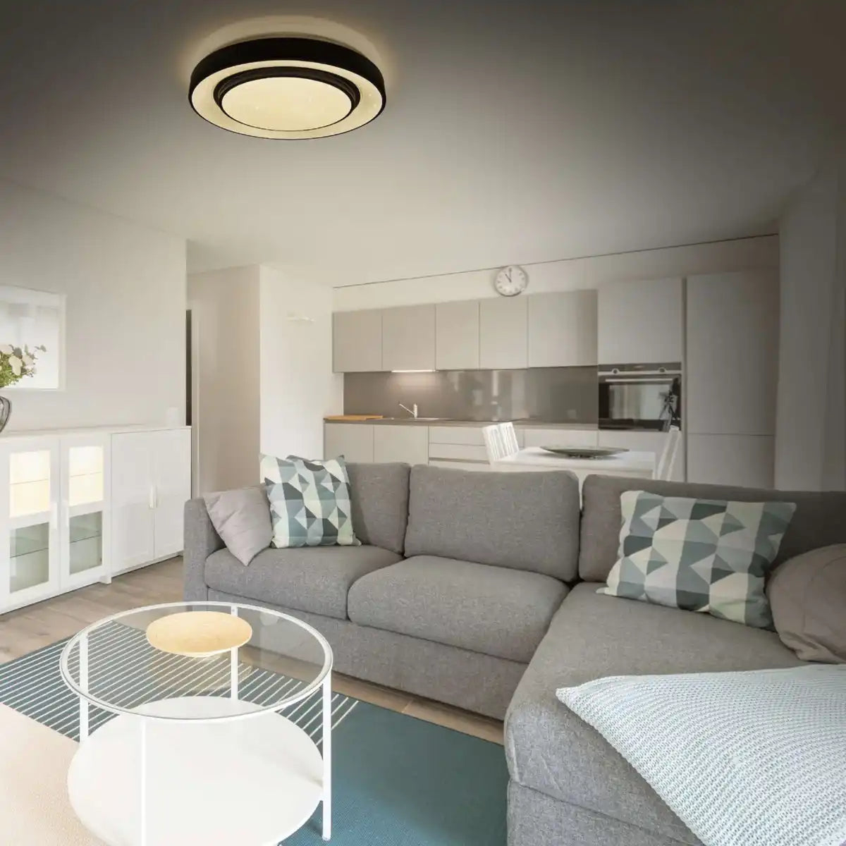 LED Deckenleuchte "MONTEREY" Ø 37,5cm, viele Funktionen, aus Metall und Kunststoff in Schwarz,, mit integrierten LEDs, Beleuchtung für Wohnräume, Flur oder Büro