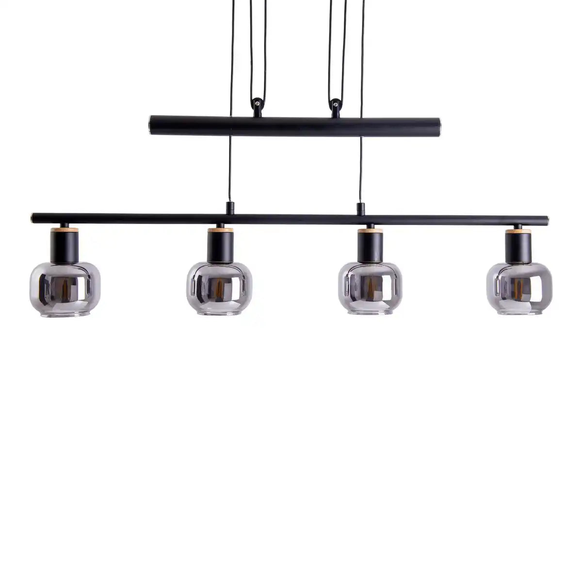 4er Pendelleuchte "FUMOSO", Pendellampe höhenverstellbar aus Metall und Rauchglas in Schwarz,, mit E14-Fassung, für Esszimmer, Wohnzimmer, Diele oder Büro, 78 x 10 cm