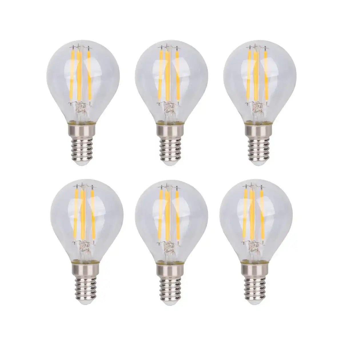 6er-Set LED Filament-Leuchtmittel mit E14-Fassung 4 Watt, aus Metall und Glas, klar