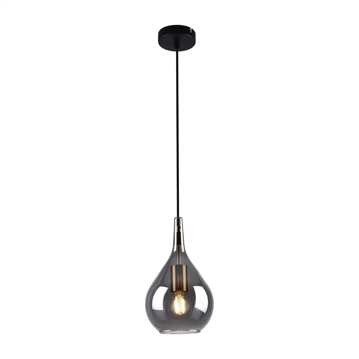 Pendelleuchte "Gota", Retro Klassiker Pendellampe aus schwarzem Rauchglas Ø 20 cm, mit E27-Fassungen, 150 hoch, ideal für Esszimmer, Wohnzimmer und Küche.
