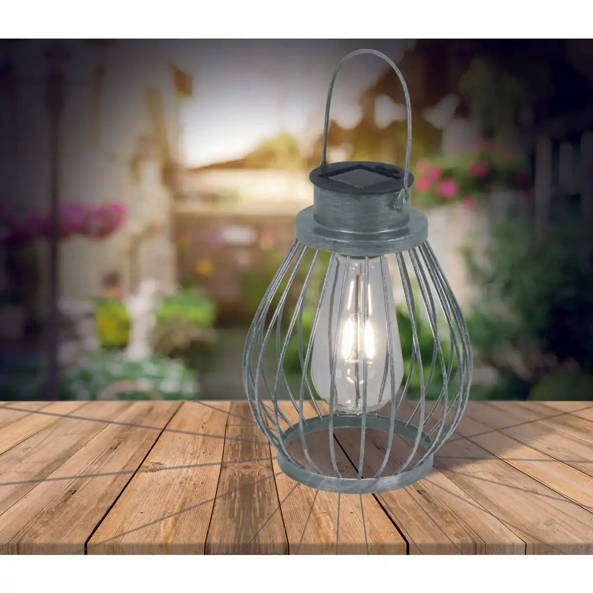 LED Deko-Solarleuchte 21,5 cm hoch, für Außen, aus Metall, Glas und Kunststoff, Silber, mit fest verbauter