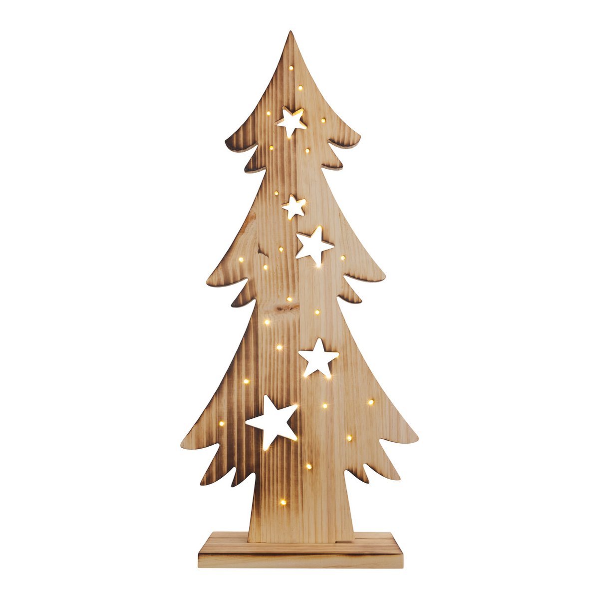 LED-Holz-Dekoleuchte "TANNENBAUM" groß, aus naturbelassenem Holz mit festverbauten LEDs, Weihnachtsdekoration für Außen