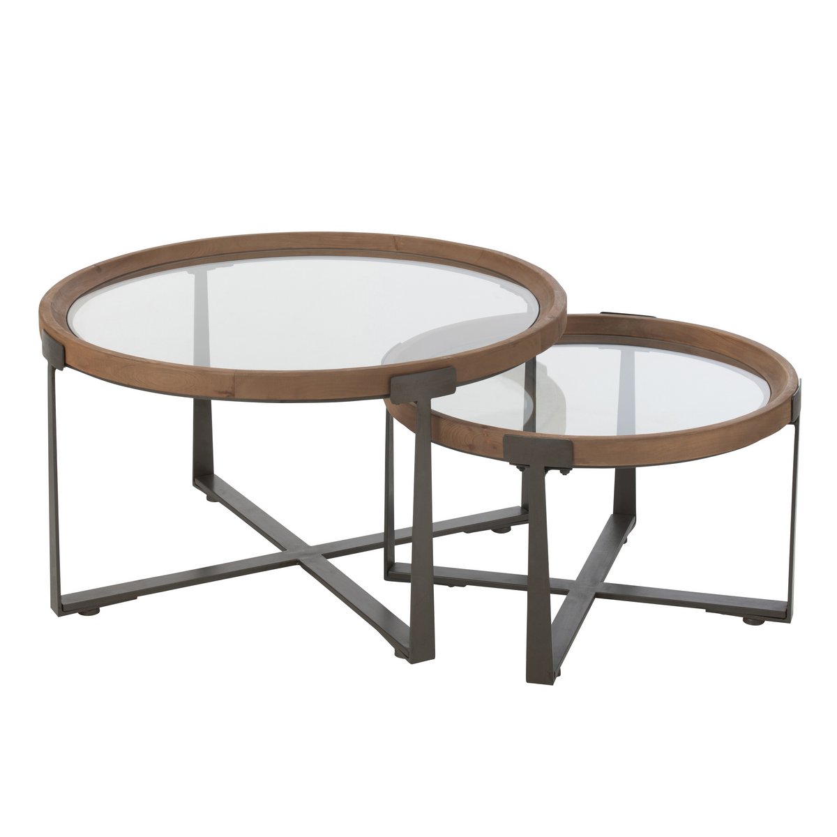 J-Line 2er-Set Couchtisch Luki Glas/Tannenholz Natur/Schwarz