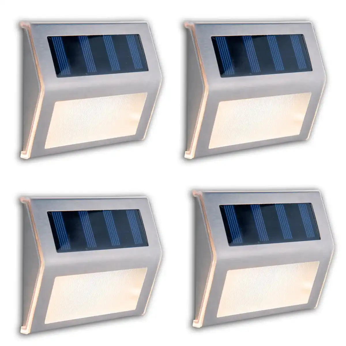4er-Set LED Solar-Außenleuchte , für Außen, Wandleuchte - Metall und Kunststoff in Stahl-blank, mit integrierter LED