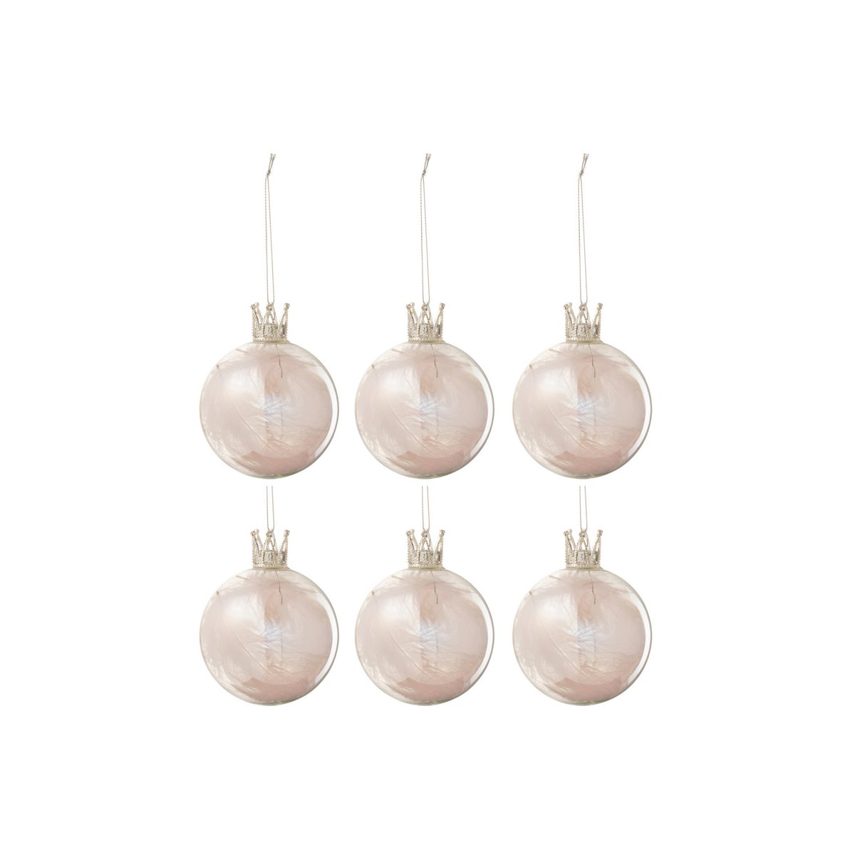 J-Line Weihnachtskugel Crown Plume – Glas – hellrosa – klein – 6er-Box