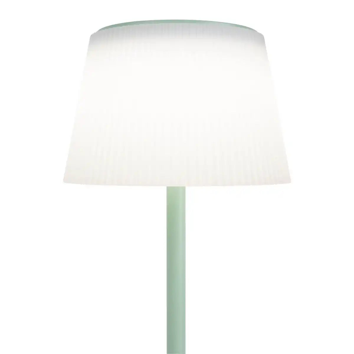 Solar-Akkutischleuchte "EMMI" 38 cm hoch, Schirm Ø 13 cm, Metall in Mint und weißer Kunststoff, für den Außenbereich, dimmbar CCT.