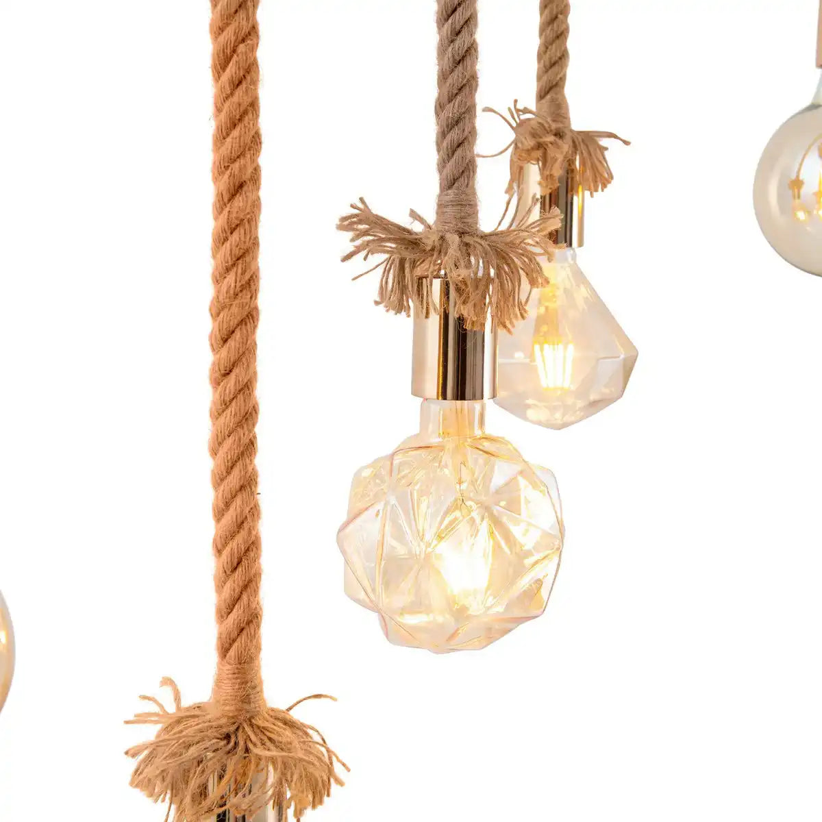 Pendelleuchte "ROPE" 5flg. Pendellampe aus Holz und Seil in natur, E27-Fassung, Beleuchtung für Wohnzimmer oder Büro