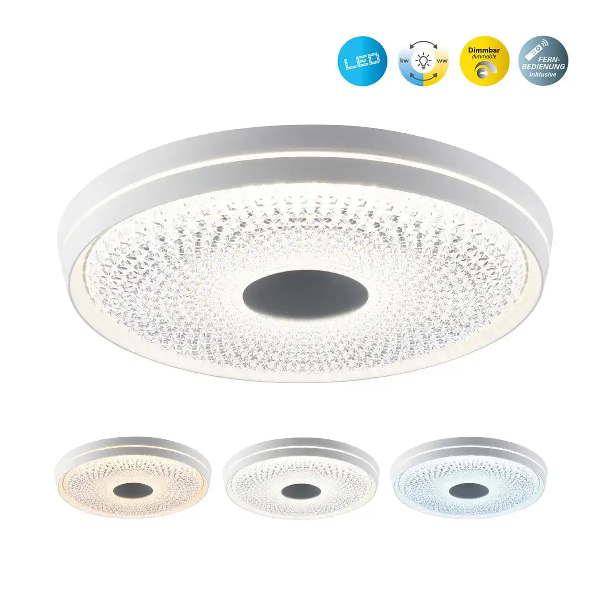 LED Deckenleuchte "BOISE" Ø 51 cm mit vielen Funktionen, aus Metall und Kunststoff, weiß, mit integrierten LEDs, Beleuchtung für Wohnräume oder Büro
